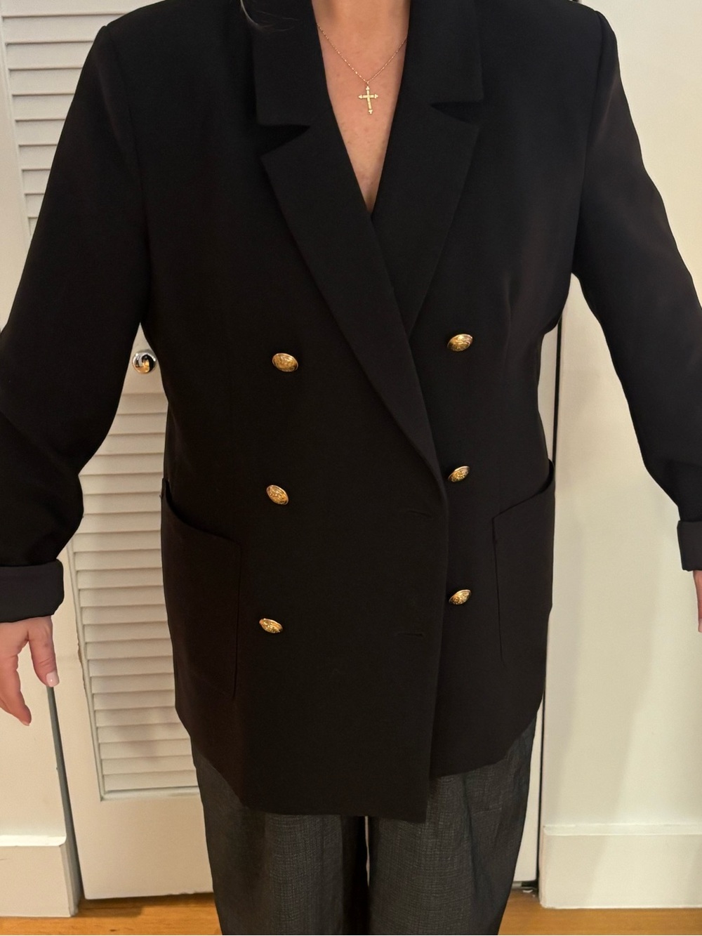 Women’s Black Double-Breasted Blazer with Gold Buttons